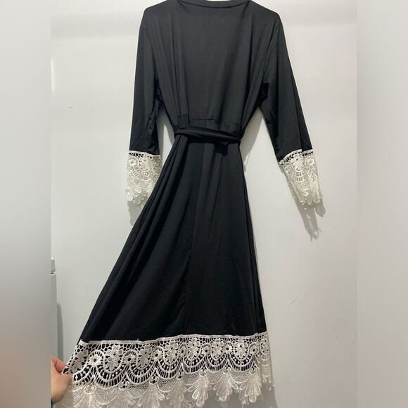 Black Long Sleeve Gown with Tie Front - Picture 5 of 5